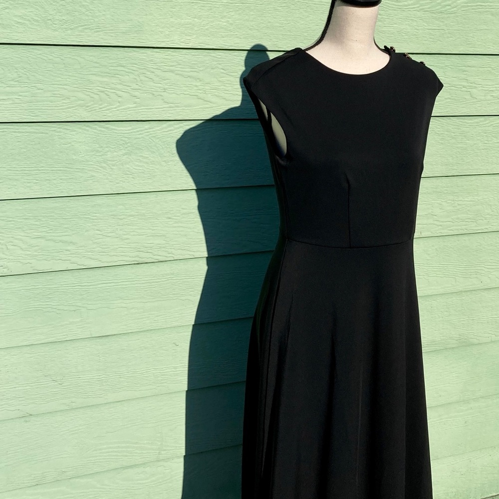 Shoulder Button Matte Jersey Flare Dress - Picture 13 of 16